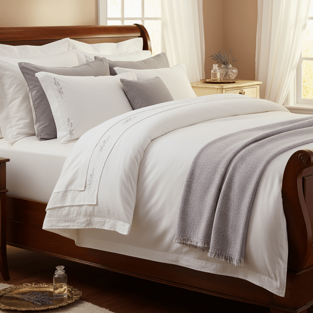 pokój z zaścielonym łóźkiem